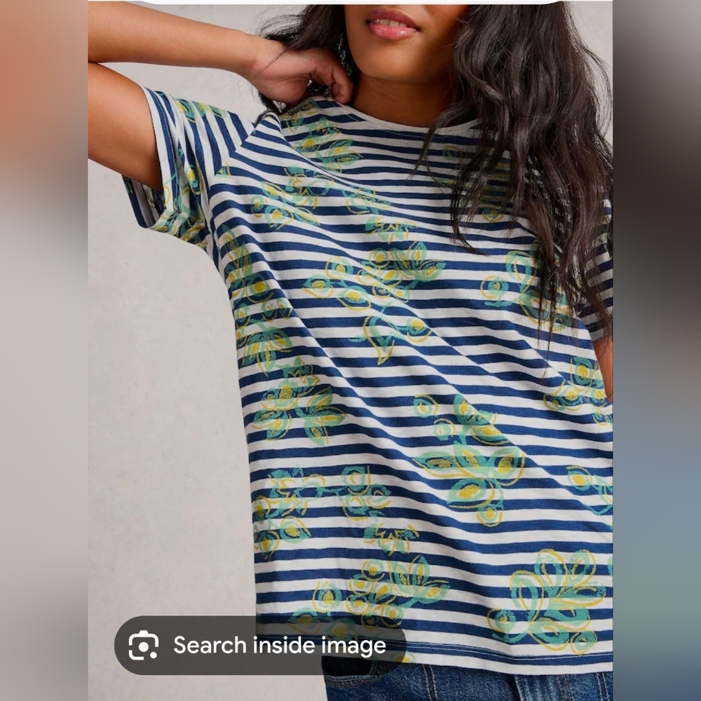 White Stuff Abbie Striped Short Sleeve Tee - Navy and Lime